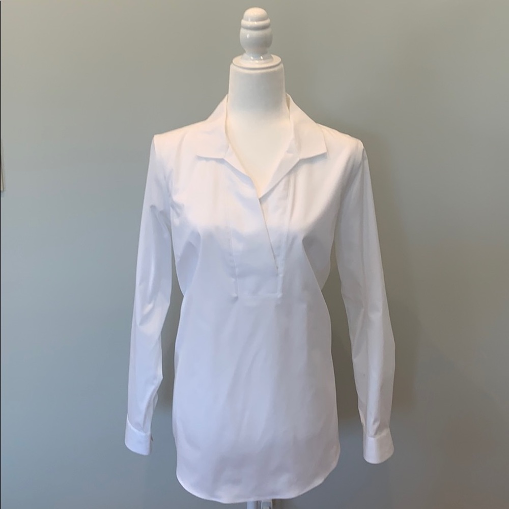 Talbots white vneck collared tunic dress shirt. 12